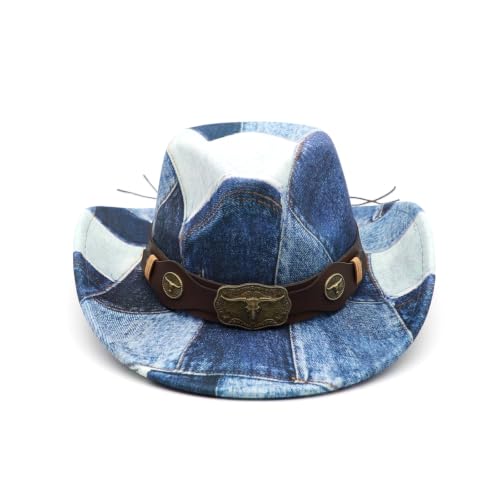 Western Cowboy Hat for Men Cowgirl Hat for Women Unisex Wide Brim Felt Fedora Hats Classic Cowboy Hats - color: Denim