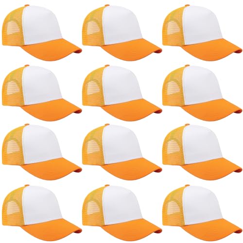 Falari 12 Pack Bulk Wholesale Mesh Trucker Hats 5 Panel and 6 Panel Baseball Caps for Men and Women - color: 5 Panel - Gold