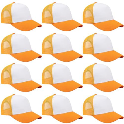 Falari 12 Pack Bulk Wholesale Mesh Trucker Hats 5 Panel and 6 Panel Baseball Caps for Men and Women - color: 5 Panel - Gold
