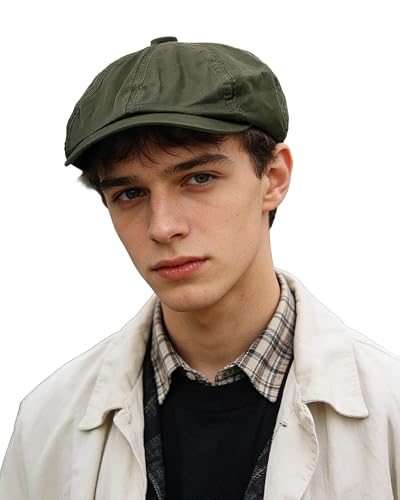 Clakllie Cotton Newsboy Cap Lightweight Short Brim Golf Flat Cap for Men Vintage Ivy Irish Hat Classic Gatsby Driving Beret - color: Cdus-dbl242-green