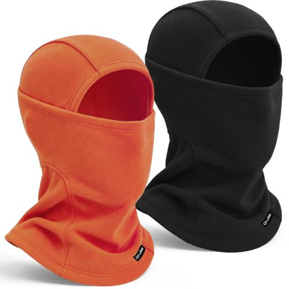 Balaclava Ski Mask for Men Women, Warm Fleece Face Mask Full Cover for Cold Weather Skiing Cycling, Ponytail Friendly - color: Black+orange
