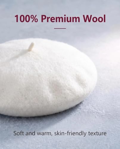 French Beret Hats for Women Men - Classic Wool Beanie Winter Cap - color: White