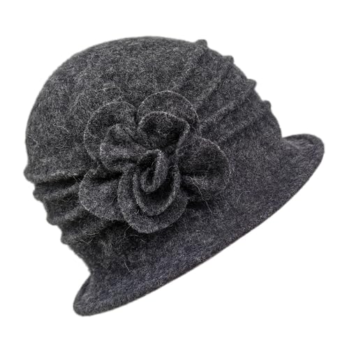 YING LAN Women Beret Hat Cloche Bucket Hat Vintage Floral Wool Classic Winter Hat 1920s - color: B-dark Gray