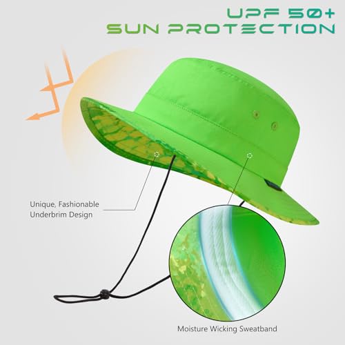 UPF 50+ Foldable Sun Hat Patterned Under Brim Bucket Hats for Summer Hiking Fishing Beach Safari Men Women - color: Apple Green, size: Medium