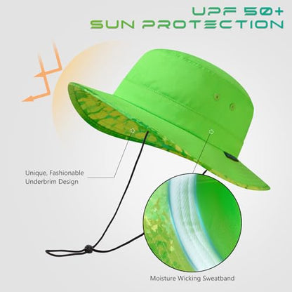 UPF 50+ Foldable Sun Hat Patterned Under Brim Bucket Hats for Summer Hiking Fishing Beach Safari Men Women - color: Apple Green, size: Medium