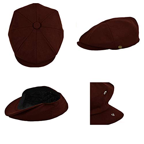 Men's Classic 8 Panel Wool Blend Newsboy Snap Brim Collection Hat - color: Burgundy, size: X-Large