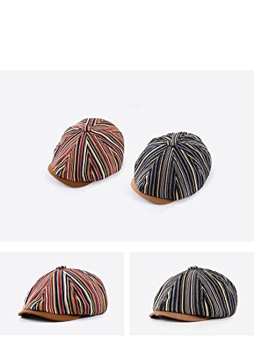 COMLIFE Men's Cotton Striped 8 Panel Newsboy Cap Golf Cabbie Beret Painter Men Octagonal Hat - color: Blue
