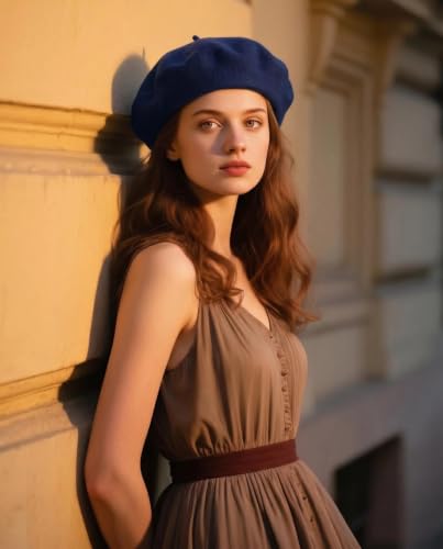 Wool French Beret Hats for Women Classic Winter Beanie Cap - color: Navy Blue
