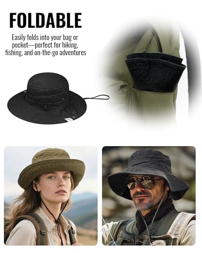 Clakllie Reversible Packable Boonie Fishing Hat UV Protection Sun Beach Hat - color: S-hjy6-black