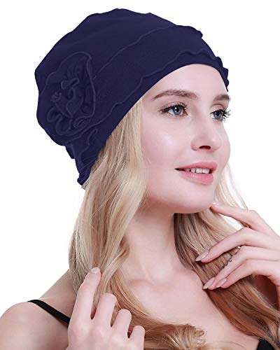 osvyo Chemo Headwear Turban Cap for Women - Cancer Beanie Hair Loss Sealed Packaging - color: Cotton Denim Blue
