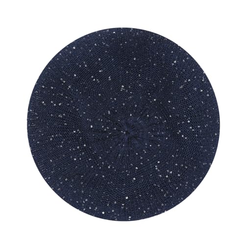 Women Lightweight Beret Floral Hollow Out Hat Breathable French Beret Beanie Hat Cap for Spring Summer - color: Dk.blue 6#