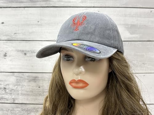Embroidered Lobster Crawfish Baseball Hats for Men Women - color: Crawfish Lobster (Washed Gray)