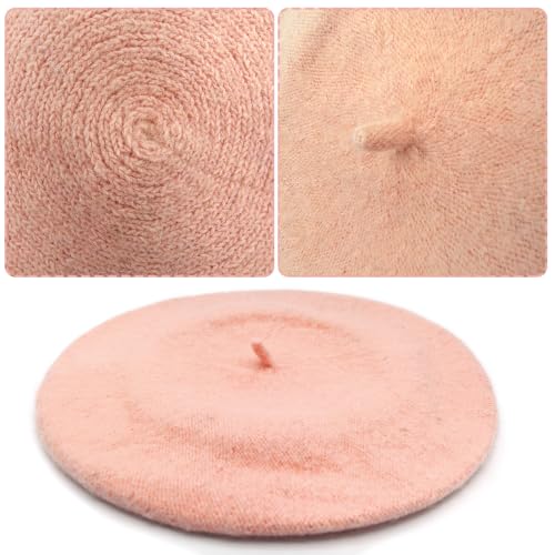 Classic French Beret Hat 10.6 Inch Width Wool Beret Hat for Women - color: Pink