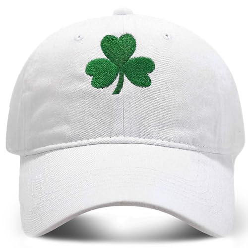 Baseball Cap for Men Women Adjustable Washed Cotton Vintage Embroidered Distressed Sun Hat - color: St. Patrick's Day White