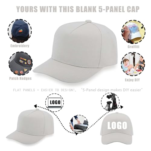 12 Pack Seamless Baseball Caps Wholesale Bulk - No Center Seam, DIY Friendly, Adjustable Breathable Lightweight for Men Women - color: Beige