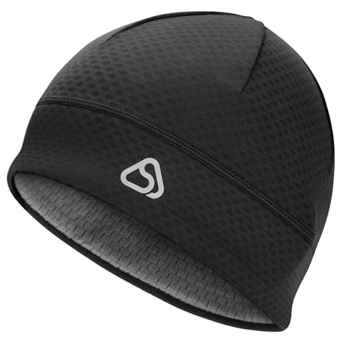Skull Cap for Men Women Unidirectional Moisture Absorption & Sweat Wicking Quick-Dry Running Hat Beanie, Thermal Helmet Liner - color: Black