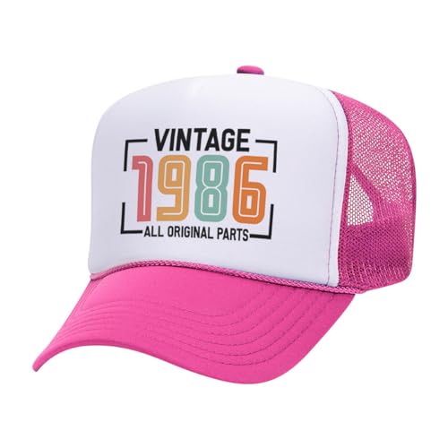 All Original Parts 1986 Foam Trucker Cap Adjustable Mesh Back Hat - color: White/Hot Pink