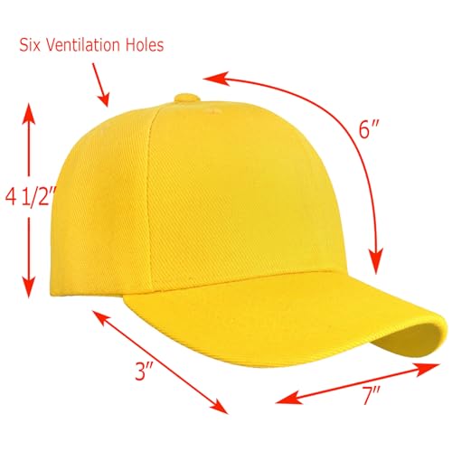 Falari Wholesale Bulk Lot 12-Pack Baseball Cap Adjustable Size Plain Blank Solid Color - color: Yellow
