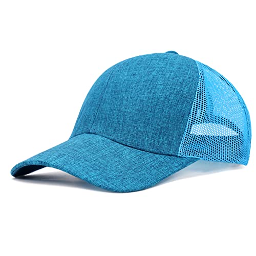 Blank Mesh Back Trucker Hat for Men and Women, Unisex Adjustable Snapback Baseball Cap, Adult Plain Classics Retro Hat - color: Sky Blue