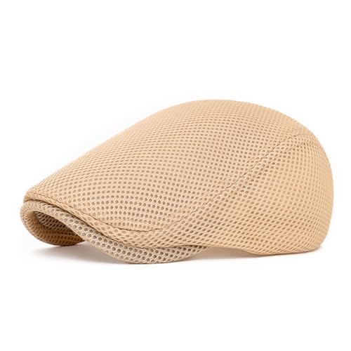 meioro Men's Mesh Flat Cap Summer Breathable Newsboy Hats Beret Ivy Cap Gatsby Irish Cabbie Driving Hat Full Head Wrap - color: Khaki
