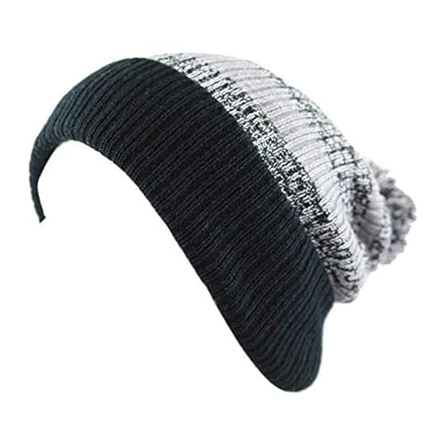 Winter Knit Beanie Hat with Pom Pom – Warm Cuffed Slouch Ski Cap for Men & Women - color: 3.black/Grey