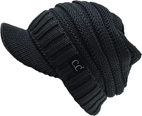 C.C Trendy Warm Oversized Chunky Soft Oversized Ribbed Slouchy Knit Hat with Visor Brim - color: 1 - Teal Grey