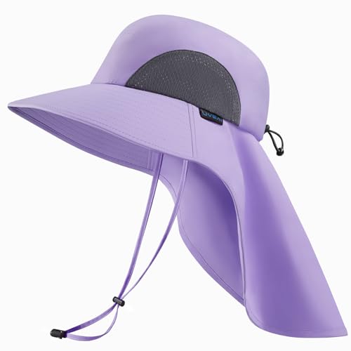 UPF 50+ Foldable Sun Hats Wide Brim with Large Neck Flap for Men Women UV Protection Gardening Fishing Beach Hat - color: Pale Lavender