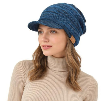 Ruphedy Mens Beanie with Brim Winter Hat Knitted Thick Fleece Visor Beanie - color: B319a-blue