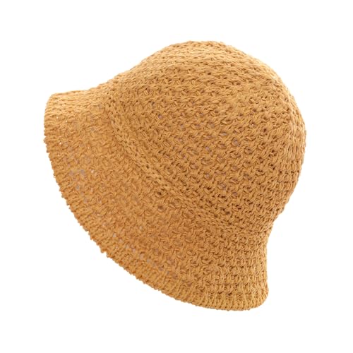 Avxdbr Womens Sun Hat Crochet Straw Bucket Hat Wide-Brimmed Beach Cap
