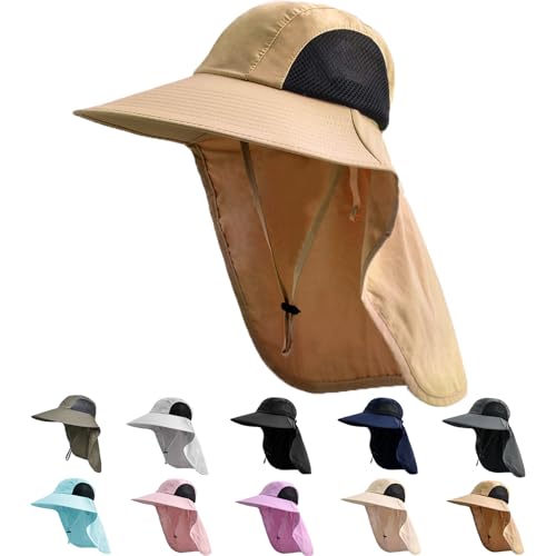 Sun Hat for Men Women with Neck Flap,UPF 50+ UV Protection Fishing Hat - color: 1pack-khaki