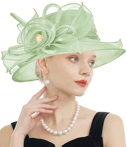 Women's Kentucky Derby Church Dress Hat Wide Brim Leaf Flower Bridal Shower Hat - color: F12-fruit Green