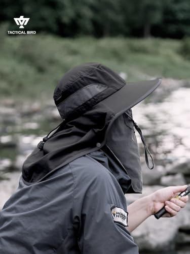 Fishing Hat, Men's Sun Hat, Anti-UV Sun Protection Wide Brim Fisherman Hat with Neck & Face Flap Cover, XL - color: Black, size: Large-X-Large