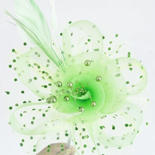 WLBON Fascinators Hat 20s 50s Headband Hair Clips Flower Mesh Veil Feather Headpiece Headwear Women Halloween Carnival Cocktail Wedding Church Cosplay Dress Up Birthday Tea Party Accessories Green - color: Light Green