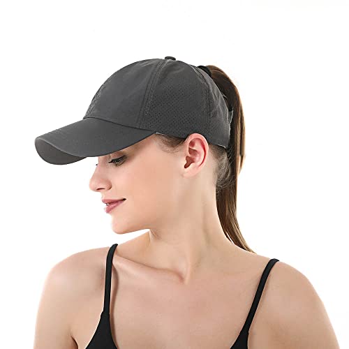 Womens Criss Cross Ponytail Hat Quick Drying Baseball Cap Sun Hats UV Protection Sport Cap - color: (2-pack)black/Dark Grey