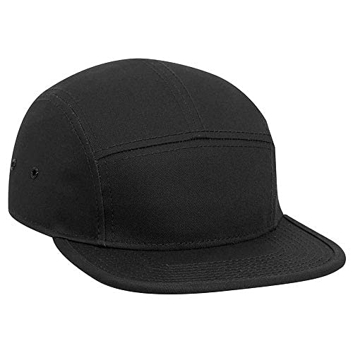 Ashen Fane 5 Panel Superior Cotton Twill Square Flat Visor Adjustable Camper Hat - color: Black