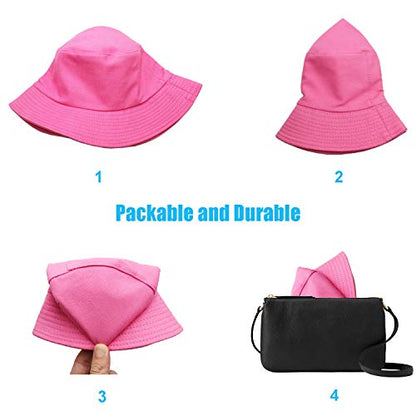 Bucket Hat for Women Men, Reversible Cotton Summer Sun Beach Cap Solid Color Style - color: A-hot Pink