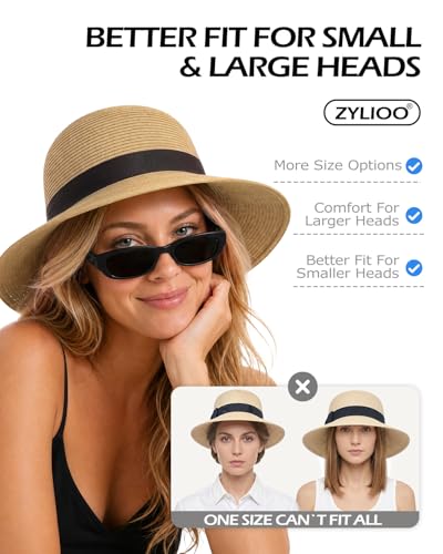 Zylioo 2XL XL L Women’s Straw Sun Hat, Wide Brim Beach Hat UPF 50+, M S Floppy Summer Hat, Vacation Travel Outdoor - color: Floppy Brim-khaki-a