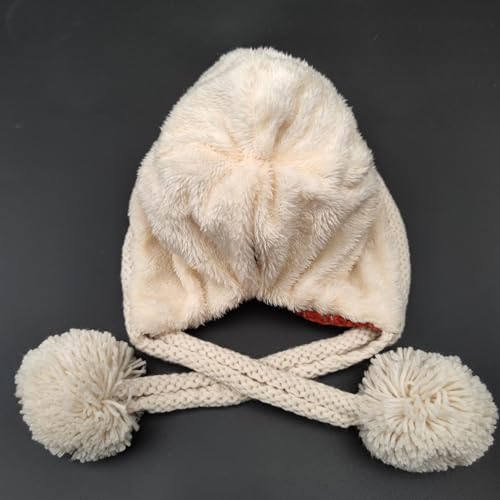 HUAMULAN Women Winter Sherpa Knit Beanie Hat Fleece Lined Ear Flaps - color: Red Beige