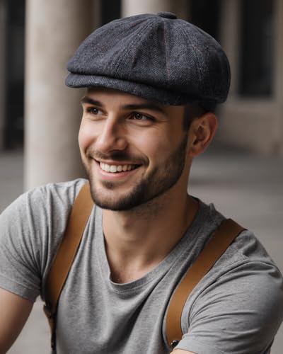 Senker Fashion 2 Pieces Newsboy Cap for Men - color: Black Brown