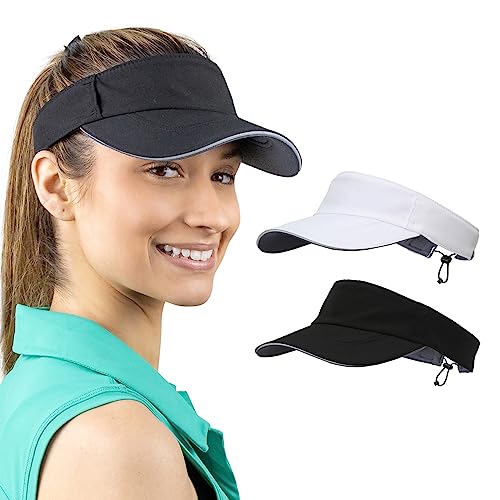 TrailHeads Women's Performance Sun Visor Hat for Running, Golf & Sports - color: White & Black