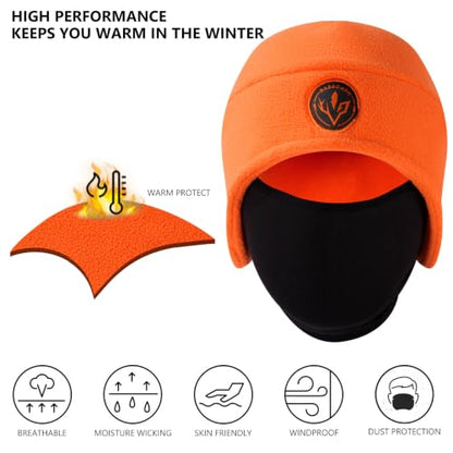 BASSDASH Unisex Soft Fleece 2-in-1 Hat with Mask Ear Flap - color: Orange