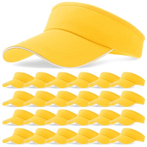 Bonuci 24 Pcs Visor Bulk for Women Sun Hat Visors for Men Tennis - color: Yellow