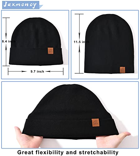 jaxmonoy Slouchy Knit Beanies Winter Hats for Women Men Soft Warm Reversible Slouch Cuffed Skull Knitted Beanie Cap - color: Black