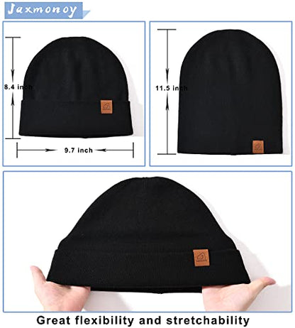 jaxmonoy Slouchy Knit Beanies Winter Hats for Women Men Soft Warm Reversible Slouch Cuffed Skull Knitted Beanie Cap - color: Black