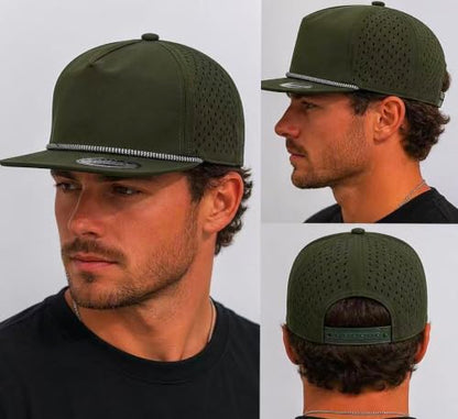 Plain 5 Panel Unstructured Golf Cap with Rope Snapback - color: Olive Green
