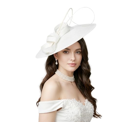 FADVES Fascinators Pillbox Hat Weddings Women Straw Fedora Vintage Sinamay Base Hats - color: White