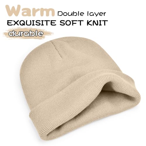 ZOORON Beanie for Men Women Warm Winter Hat Unisex Soft Knit Cuffed Beanie - color: Beige