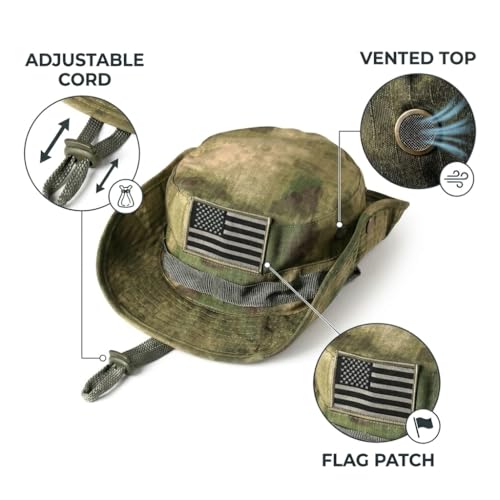 Breathable Mesh Boonie Hat, Wide Brim Sun/Fishing Hat, Adjustable Chin Strap - color: Green