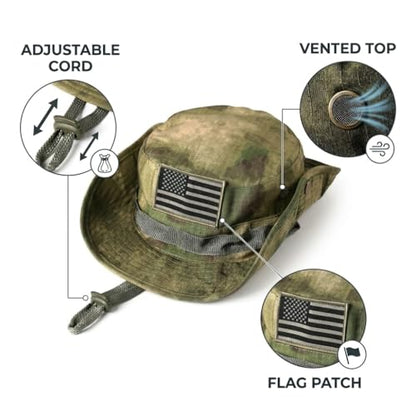 Breathable Mesh Boonie Hat, Wide Brim Sun/Fishing Hat, Adjustable Chin Strap - color: Green