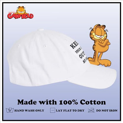 Concept One Unisex Adult Garfield Dad Hat, Cotton Adjustable Baseball Cap with Curved Brim - color: White